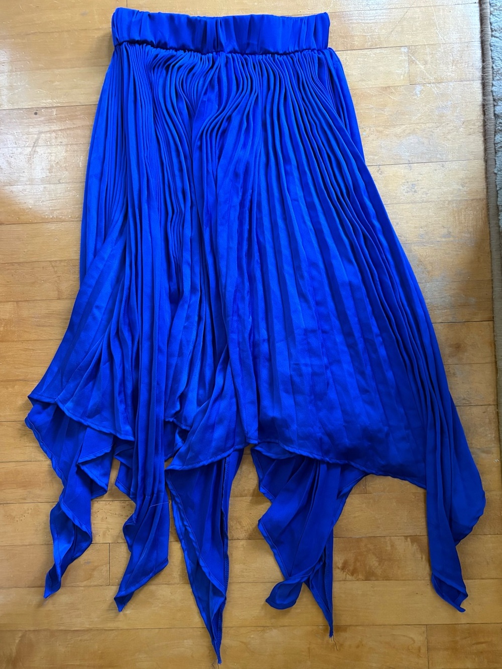 Asymmetrical Pleated Midi Skirt in Cobalt Blue